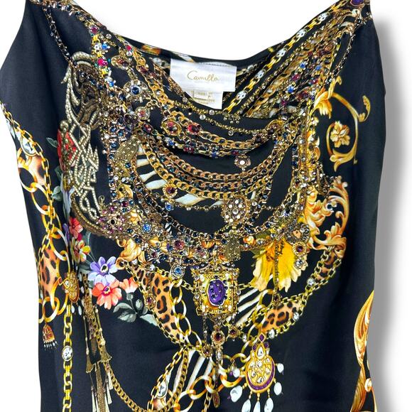 CAMILLA A Night In The 90s Short Bias Silk Crystal Cowl Neckline Slip Mini Dress - Picture 8 of 16